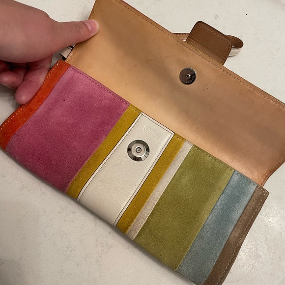 Coach suede multi coloured wristlet handbag wallet - Picture 4 of 5